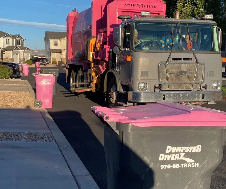 Residential trash carts lined up for weekly pickup in Northern Colorado
